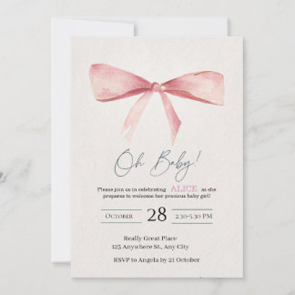 Invitation pour Baby Shower Fille au Ruban Rose
