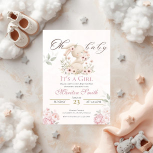 invitation pour baby shower fille lapin