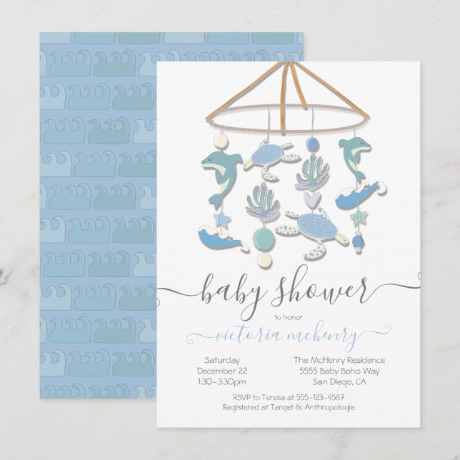 Invitation pour Baby Shower Fille ou Garçon Mobile (Devant / Derrière)