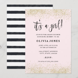 Invitation pour Baby Shower Fille Pailletée Rose e