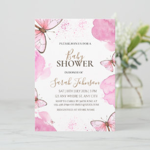 Invitation pour Baby Shower Fille Papillon Rose