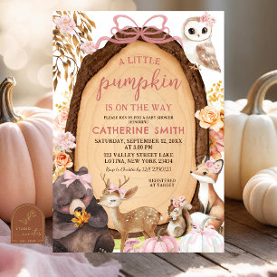 Invitation pour Baby Shower Fille Rose Citrouille 