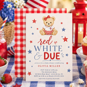Invitation pour Baby Shower Fille Rouge Blanc & À