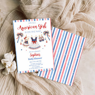 Invitation pour Baby Shower Fille Rouge Blanc & Bl