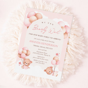 Invitation pour Baby Shower Filles Jumelles Ourson