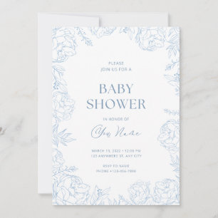 Invitation pour Baby Shower Fleur Bleue Mignonne 
