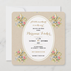 Invitation pour baby shower Fleur de Lys neutre Ch