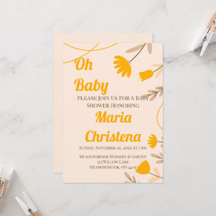 Invitation pour Baby Shower Fleur Sauvage Peche
