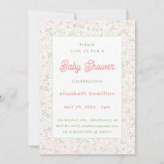 Invitation pour Baby Shower Fleurs Roses Délicates