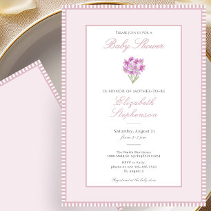 Invitation pour Baby Shower Fleurs Roses Simples