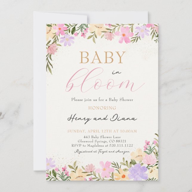 Invitation pour Baby Shower Florale Baby In Bloom (Devant)