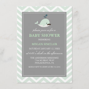 Invitation pour Baby Shower Garçon Baleine à Moust
