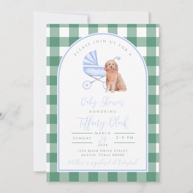 Invitation pour Baby Shower Garçon Chien à carreau (Devant)