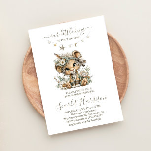 Invitation pour Baby Shower garçon roi lion floral