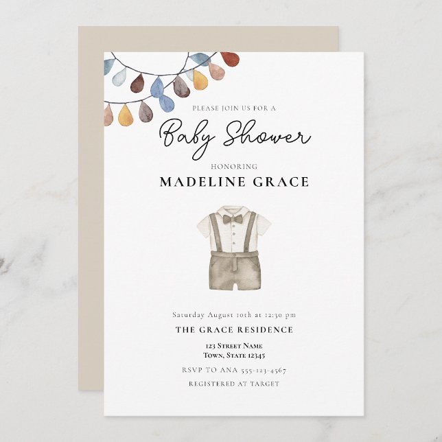 Invitation pour Baby Shower Garçon Vêtements Bohèm (Créateur téléchargé)