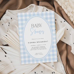 Invitation pour Baby Shower Gingham Bleu