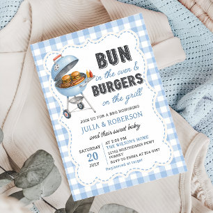 Invitation pour Baby Shower Gingham Burger BBQ
