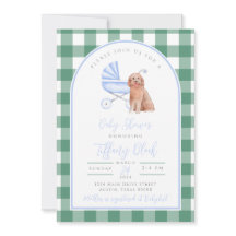Invitation pour Baby Shower Gingham Check Dog Boy