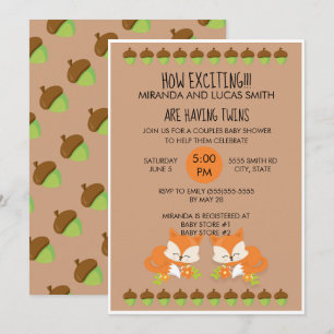 Invitation pour Baby Shower Jumeaux Animaux de la