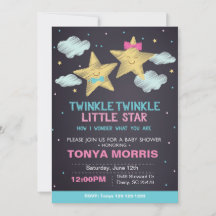Invitation pour Baby Shower Jumeaux Little Star Ta