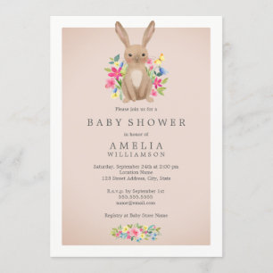 Invitation pour Baby Shower Lapin en Bois Rose Dou