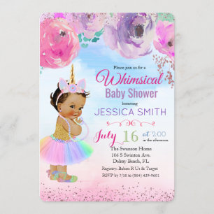 Invitation pour Baby Shower Licorne à l'aquarelle
