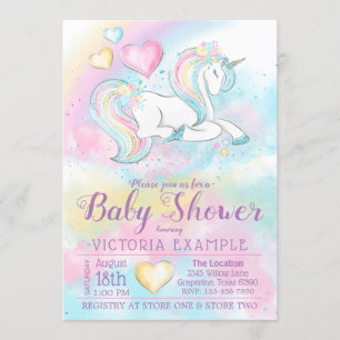 Invitation pour Baby Shower Licorne Arc-en-Ciel Pa