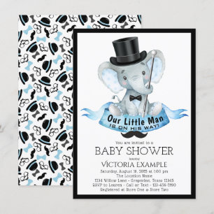 Invitation pour Baby Shower Little Man Dapper Elep