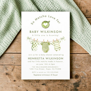 Invitation pour Baby Shower Matcha Love Vert Blanc