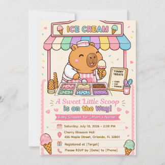 Invitation pour Baby Shower Mignon Capybara Glace