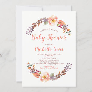 Invitation pour Baby Shower Moderne Fille Fleur Au