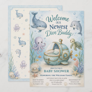 Invitation pour Baby Shower Ocean Future Diver ave
