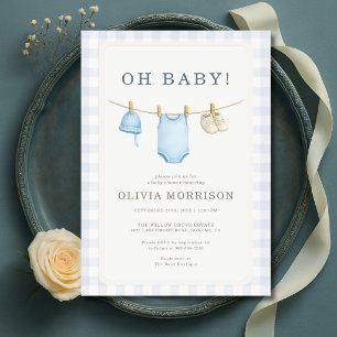 Invitation pour Baby Shower Oh Baby Blue Gingham