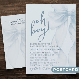 Invitation pour Baby Shower Oh Boy Blue Watercolor