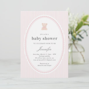 Invitation pour Baby shower Ours Teddy bébé_Rose