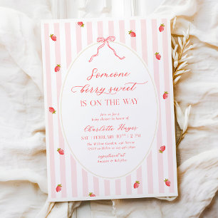 Invitation pour Baby Shower Pastel Stripes Berry S