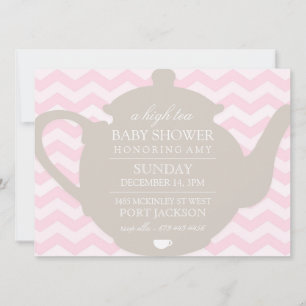 Invitation pour Baby Shower Pink & Brown Chevron H