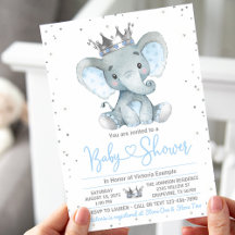 Invitation pour Baby Shower Prince Éléphant Garçon