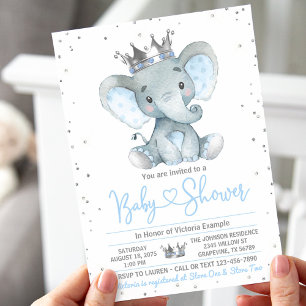 Invitation pour Baby Shower Prince Éléphant Garçon
