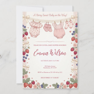 Invitation pour Baby Shower Rose Coquette Berry Sw