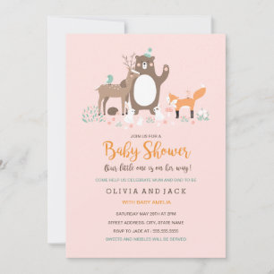 Invitation pour Baby Shower Rose et Orange Douce F