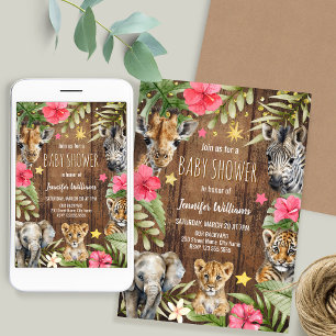Invitation pour Baby Shower Safari avec bébés anim