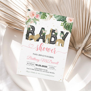 Invitation pour Baby Shower Safari Fille Sauvage