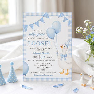 Invitation pour Baby Shower Silly Goose Blue Gingh