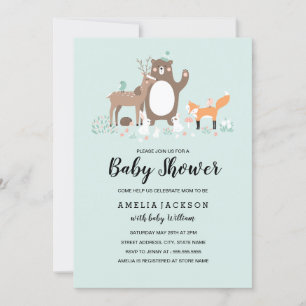 Invitation pour Baby Shower Sweet Woodland Mint