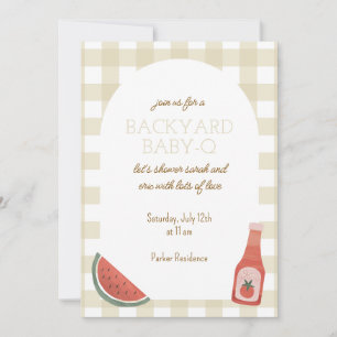 Invitation pour Baby Shower Tan Gingham Baby-Q