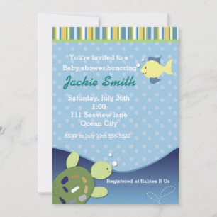 Invitation pour Baby Shower Tortue Récif Poisson S