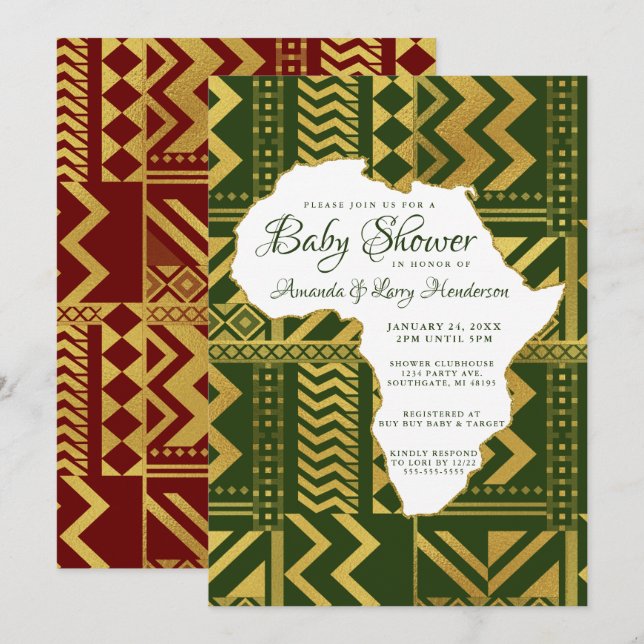 Invitation pour Baby Shower Tribal Afrique (Devant / Derrière)