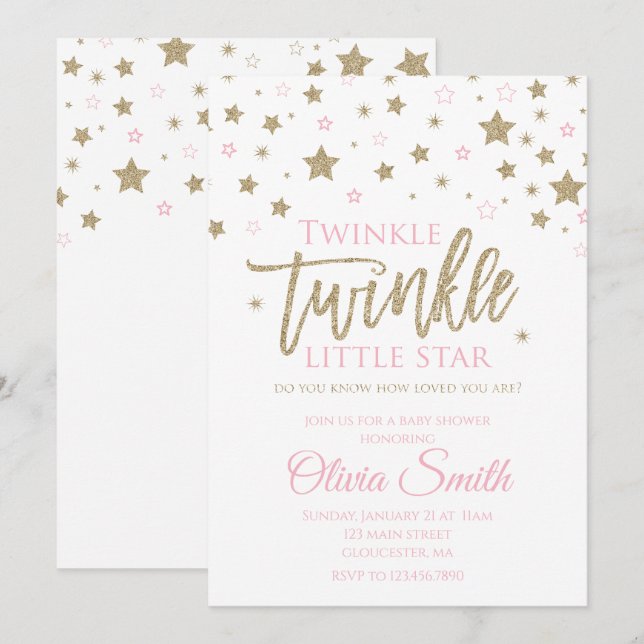 Invitation pour Baby Shower Twinkle Twinkle Little (Devant / Derrière)