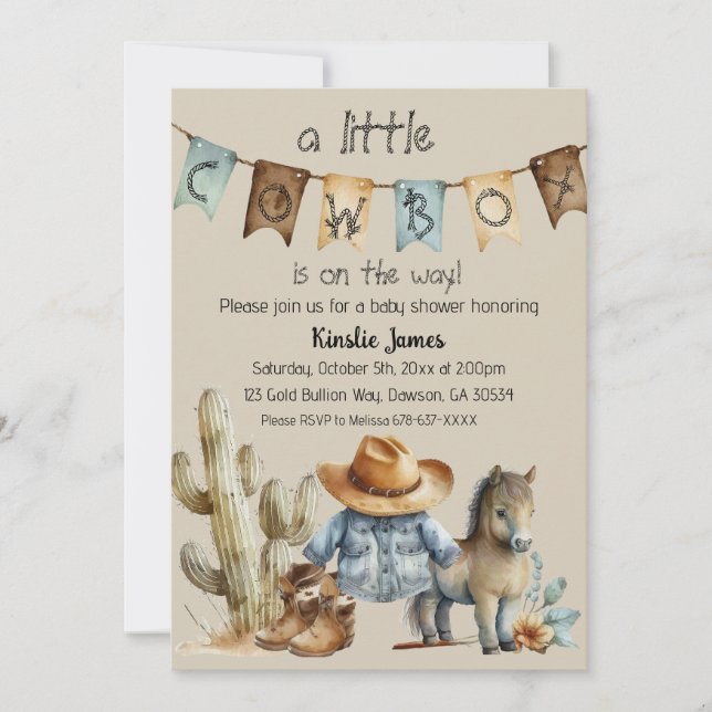 Invitation pour Baby Shower Un Petit Cowboy est en (Devant)